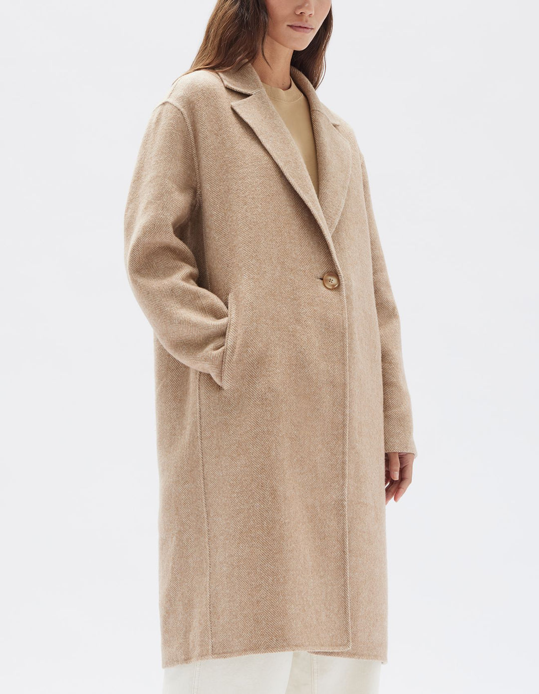 Thea Wool Herringbone Coat - Tan