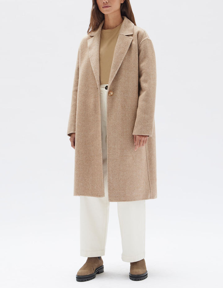 Thea Wool Herringbone Coat - Tan