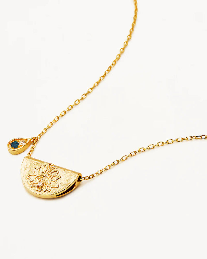 Lotus Birthstone Necklace - Blue Topaz / 18k Gold Vermeil