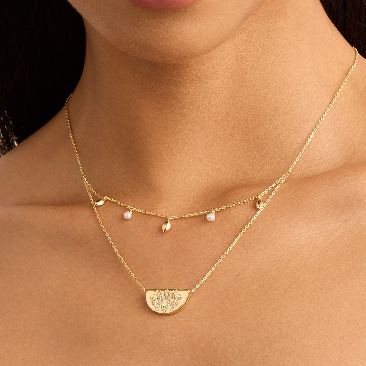 Live in Peace Lotus Necklace  Gold