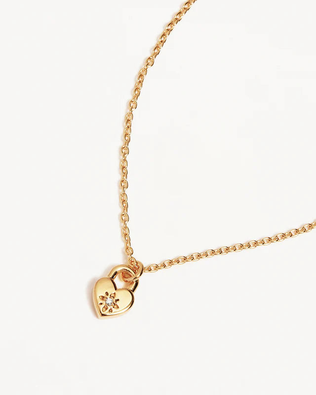 Crystal Lotus Heart Padlock Necklace
