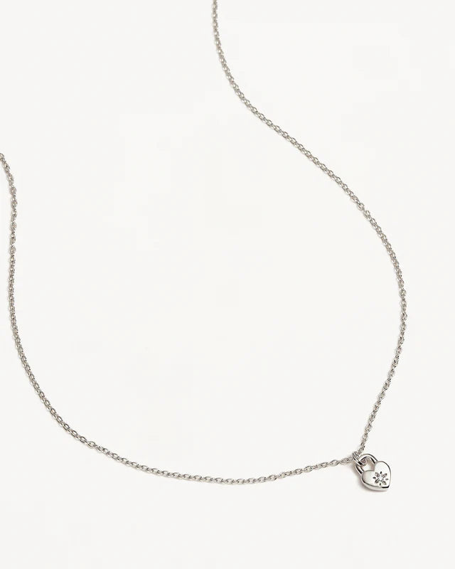 Crystal Lotus Heart Padlock Necklace