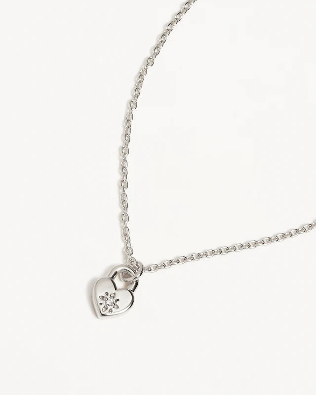 Crystal Lotus Heart Padlock Necklace