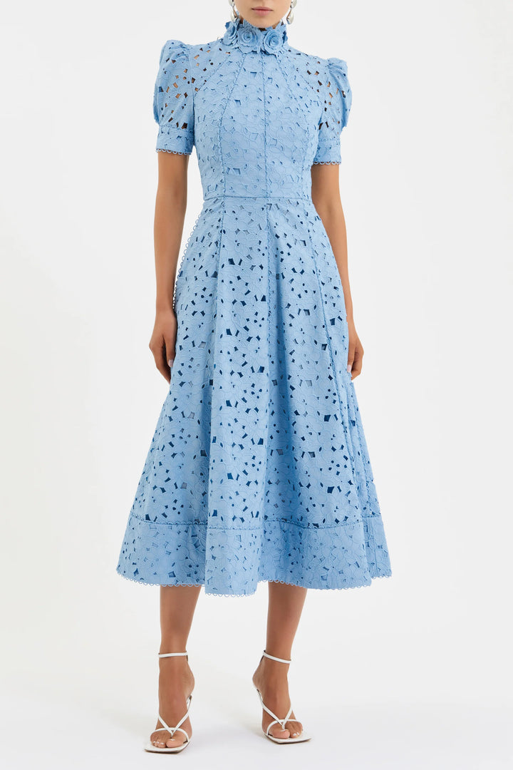 Kitsu Short Sleeve Midi Dress - Blue