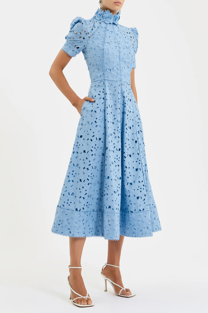 Kitsu Short Sleeve Midi Dress - Blue
