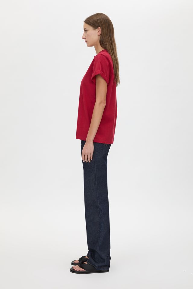 Maren Logo Roll Sleeve Tee - Ruby Red