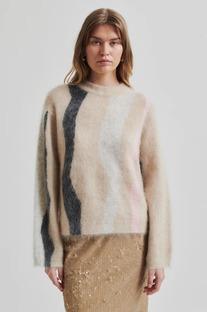 Marbel O-Neck Knit - Beige/Multi