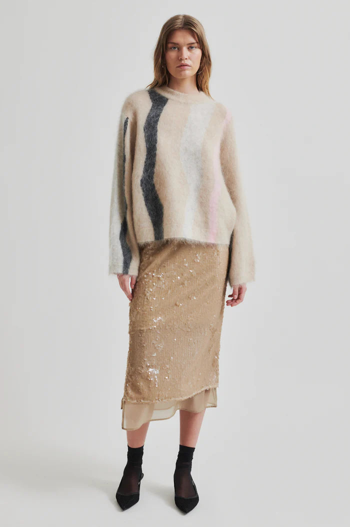 Marbel O-Neck Knit - Beige/Multi