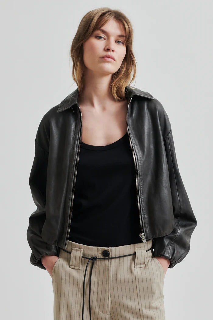Lato Leather Bomber Jacket - Thunderstorm