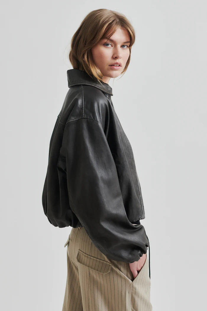 Lato Leather Bomber Jacket - Thunderstorm