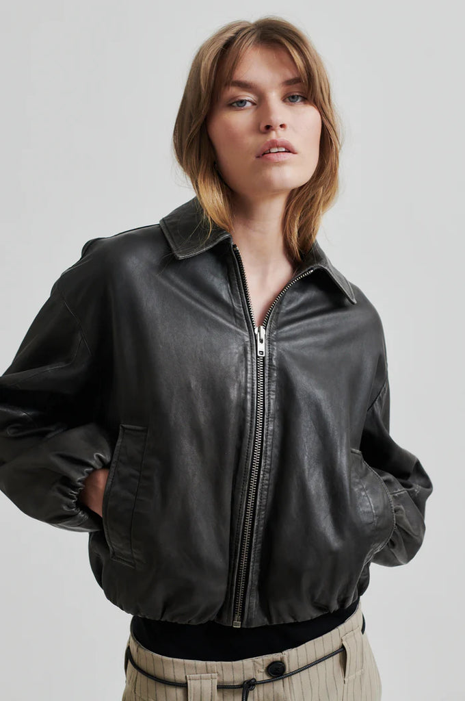 Second Female Lato Leather Bomber Jacket Thunderstorm – Mali