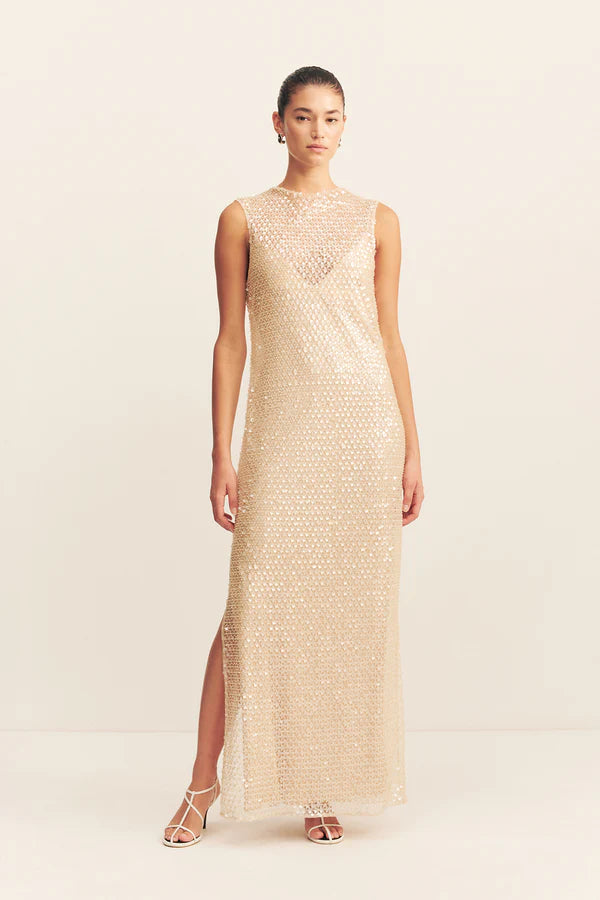 Everly High Neck Maxi Dress - Macadamia