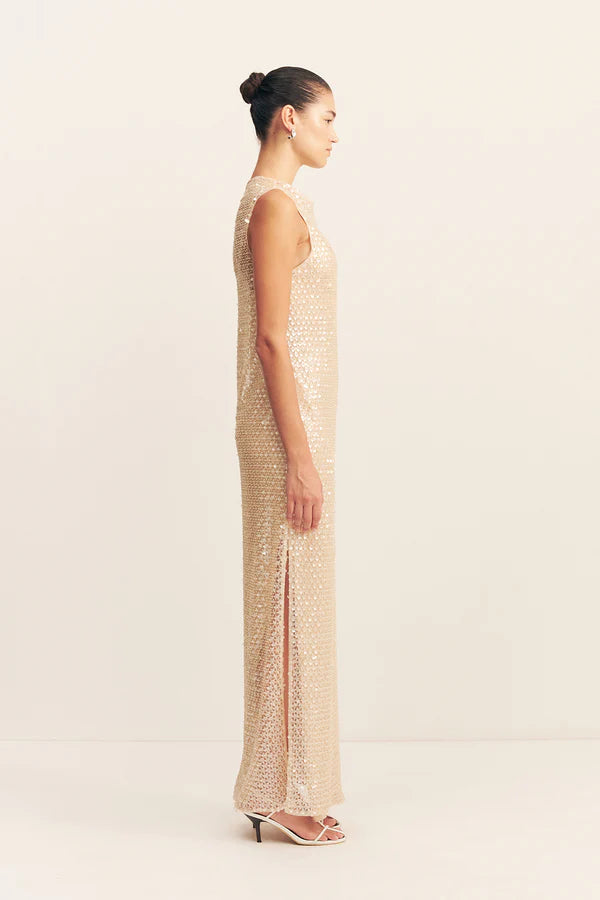 Everly High Neck Maxi Dress - Macadamia