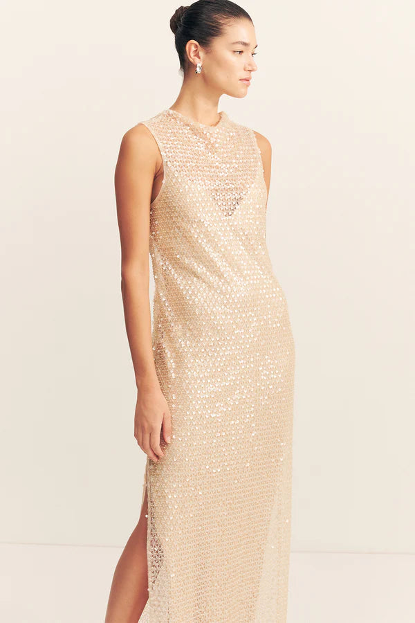 Everly High Neck Maxi Dress - Macadamia