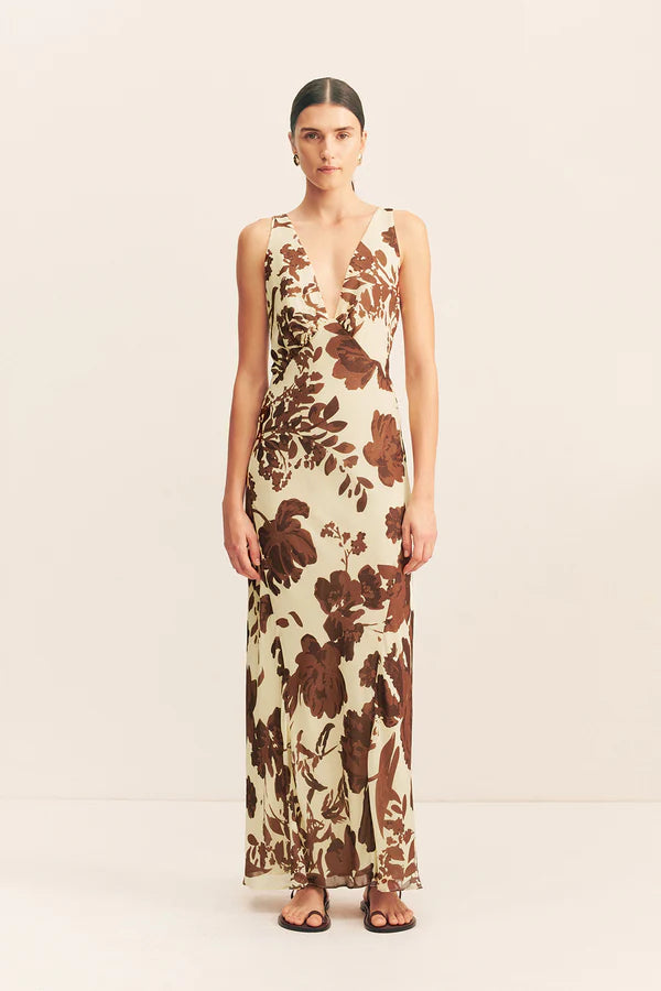 Noa Plunged Maxi Dress - Pineapple wallflower
