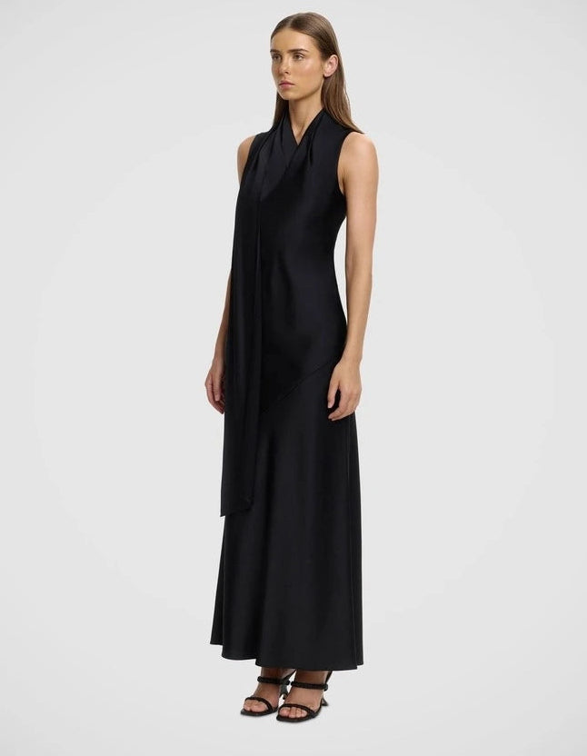 Daira Maxi Scarf Dress - Black