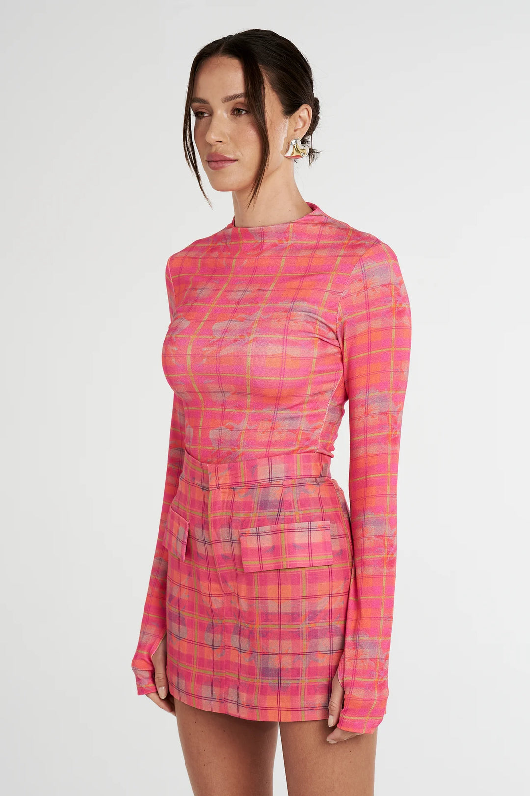 Long Sleeve Skivvy - Neon Plaid