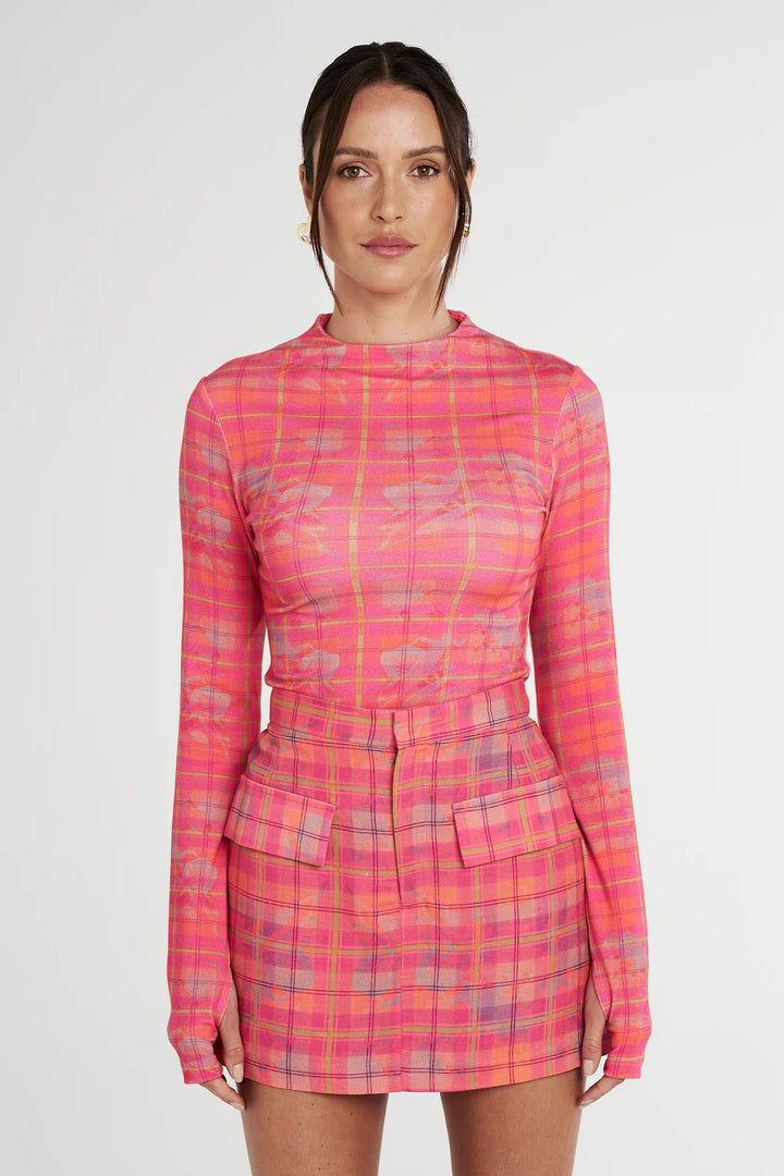 Long Sleeve Skivvy - Neon Plaid