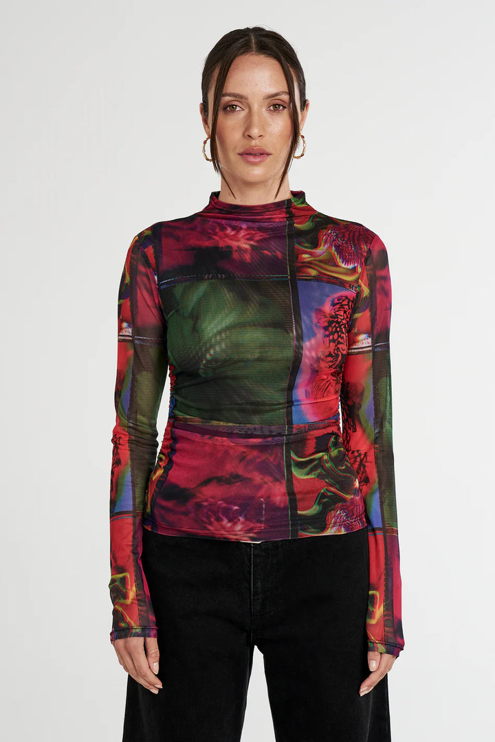 Summi LS Ruched High Neck Top