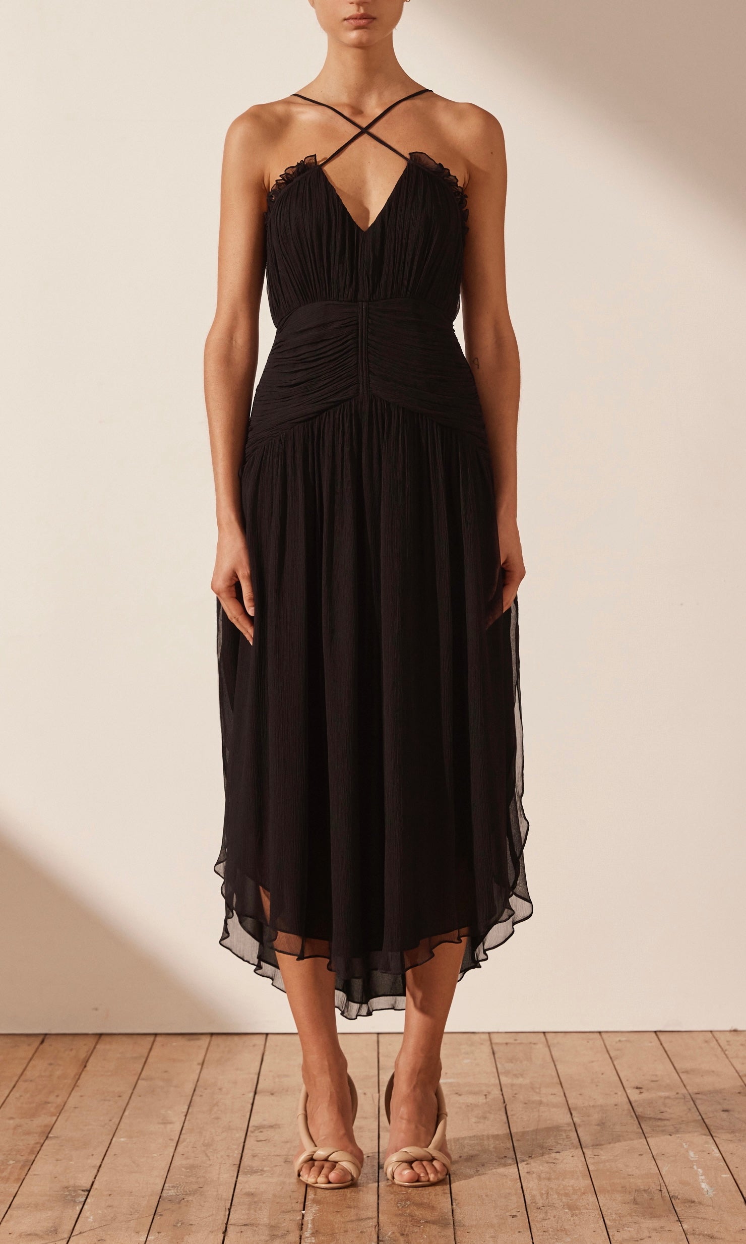 Lauren Cross Front Midi Dress Black