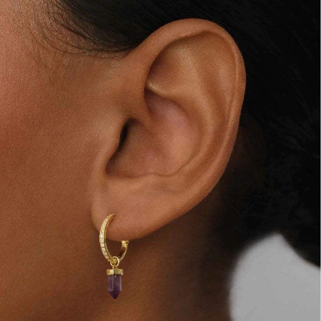 Intention of Protection Amethyst Hoops - Gold