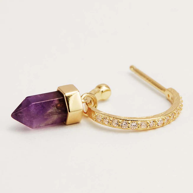 Intention of Protection Amethyst Hoops - Gold