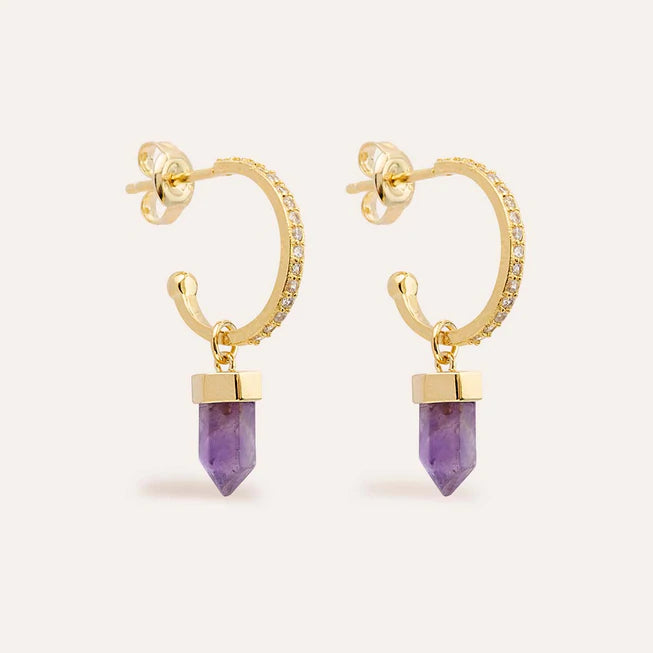 Intention of Protection Amethyst Hoops - Gold
