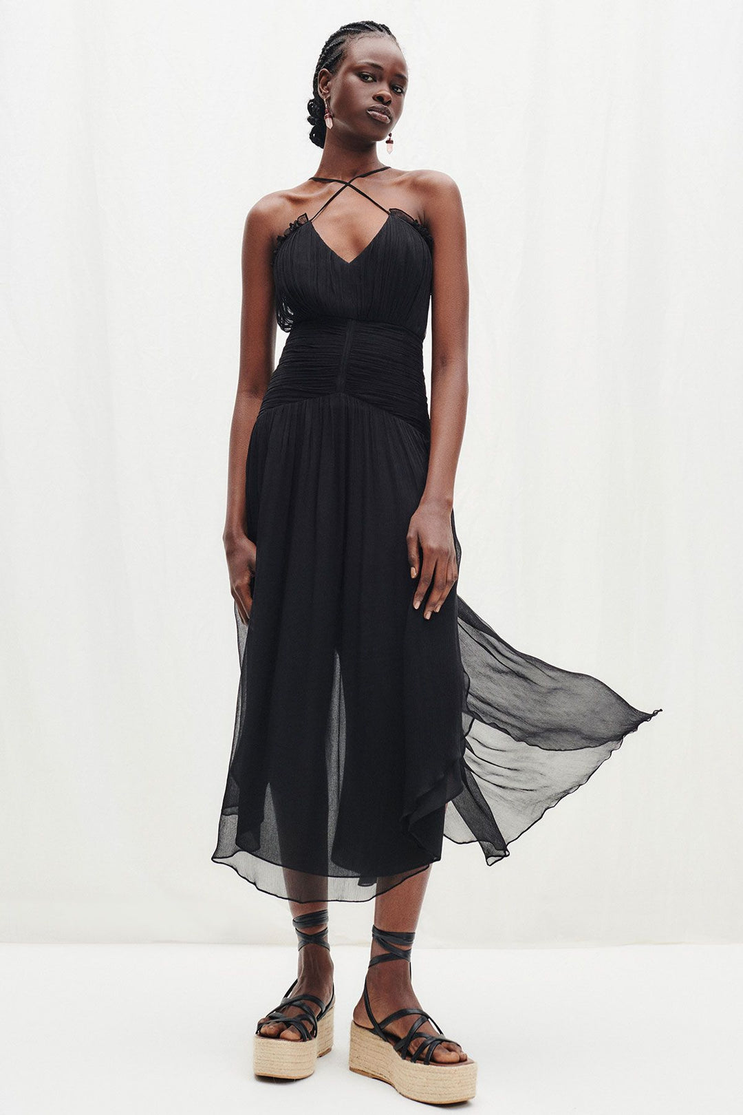 Lauren Cross Front Midi Dress - Black