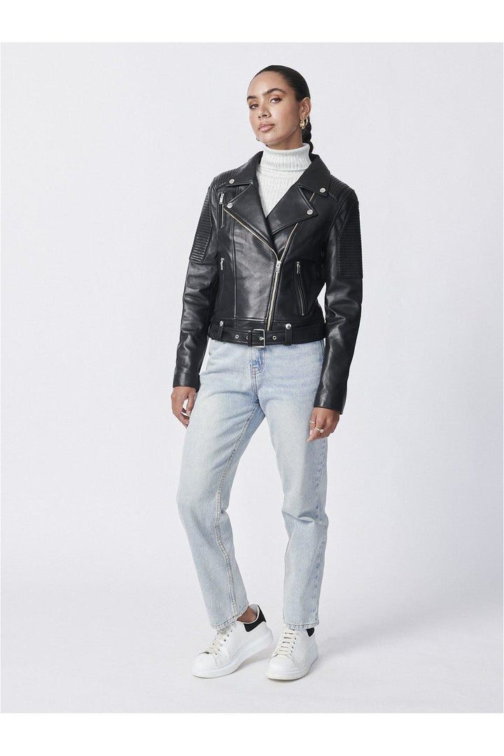 Classic Biker Jacket w/Silver Hardware