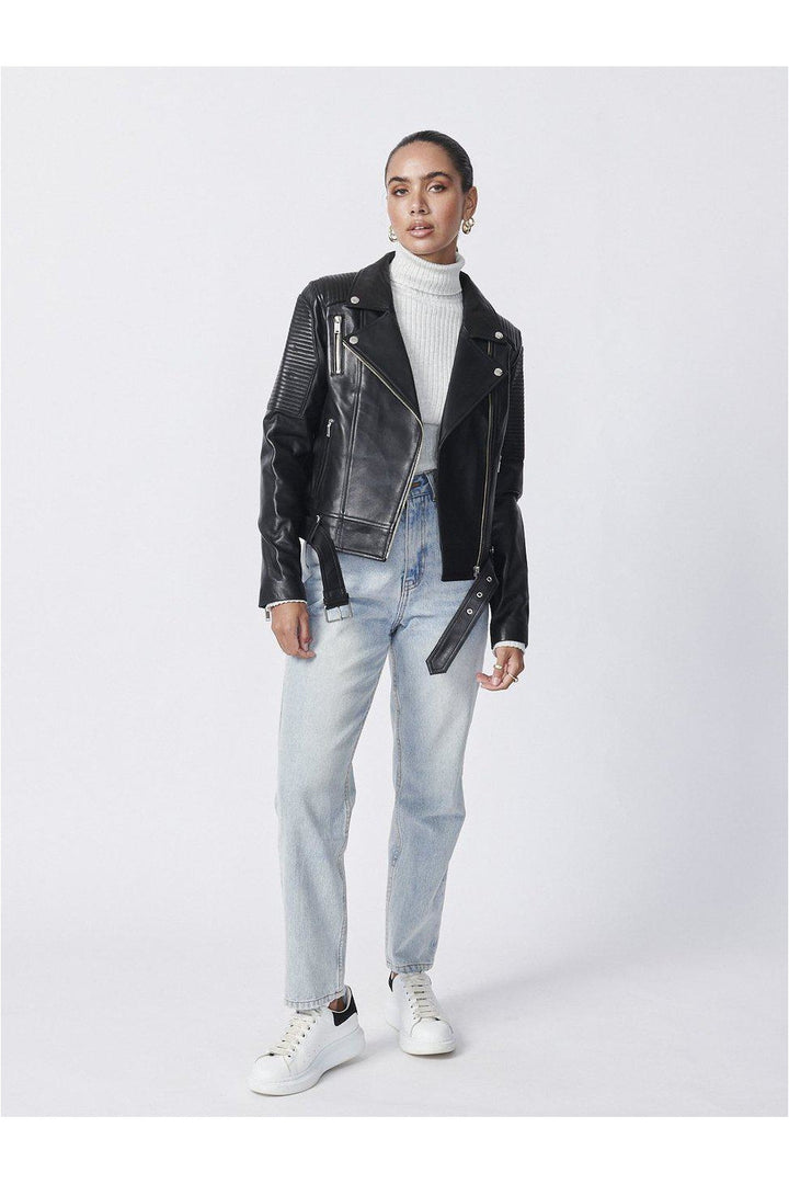 Classic Biker Jacket w/Silver Hardware