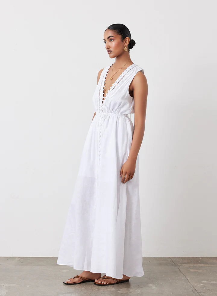 Melinda Linen Ramie Sleeveless Maxi Dress - Optic White