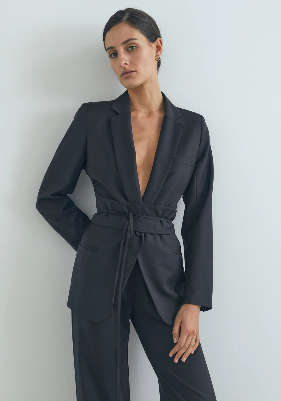 Sheriff Belted Wool Blazer Black Mali Lane Boutique